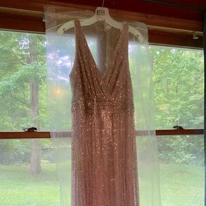 David’s Bridal rose gold floor length bridesmaid dress. Never been worn